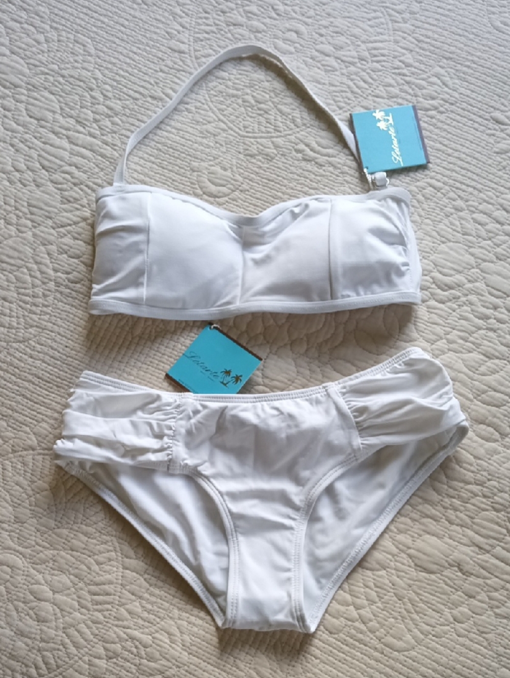 White Bandeau Bikini Set with Removable Strap LeTarte Hawaii Size S New